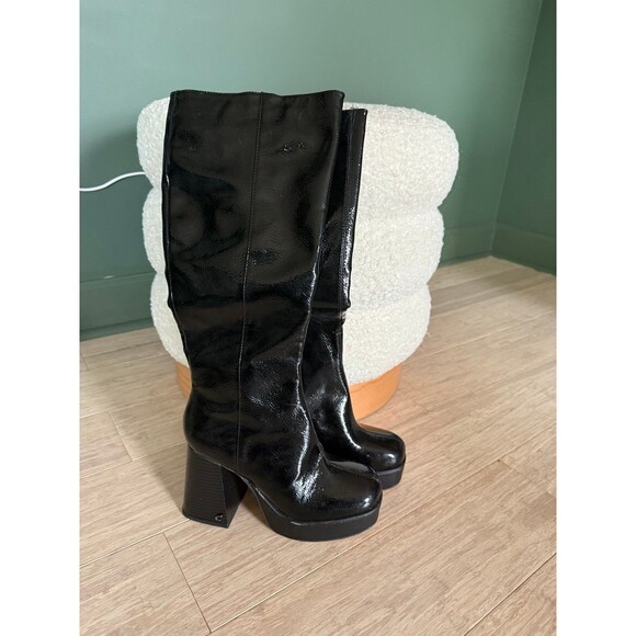 New Circus NY Women's Sandy Knee High Boot Black Patient shiny tall boots 5.5 - Picture 2 of 5